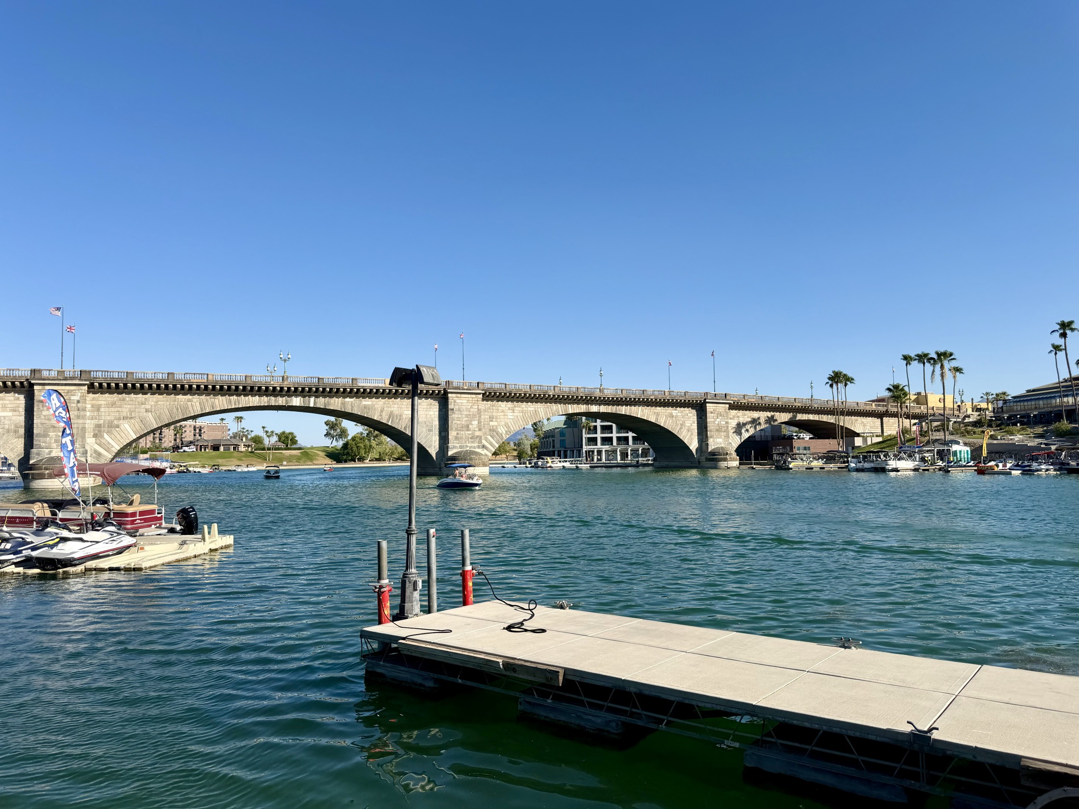 Waterfront promenade and London Bridge in Lake Havasu City