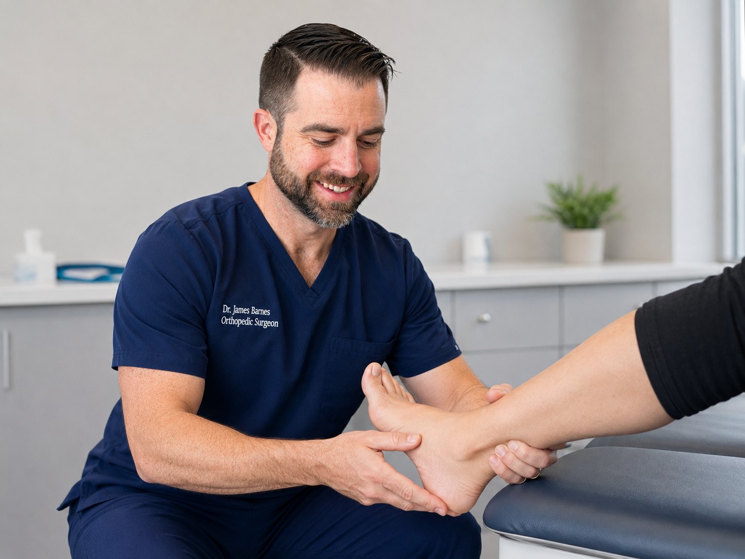 Athlete with ankle sprain in clinic