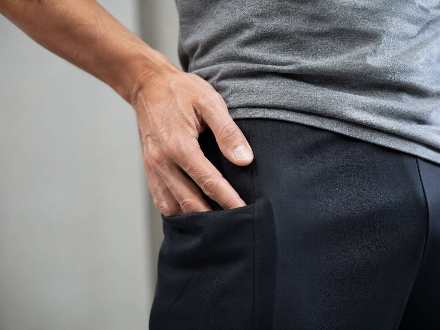 Patient holding the side of the hip with discomfort