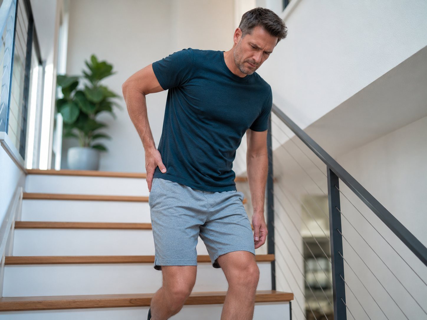 Patient with hip pain on stairs