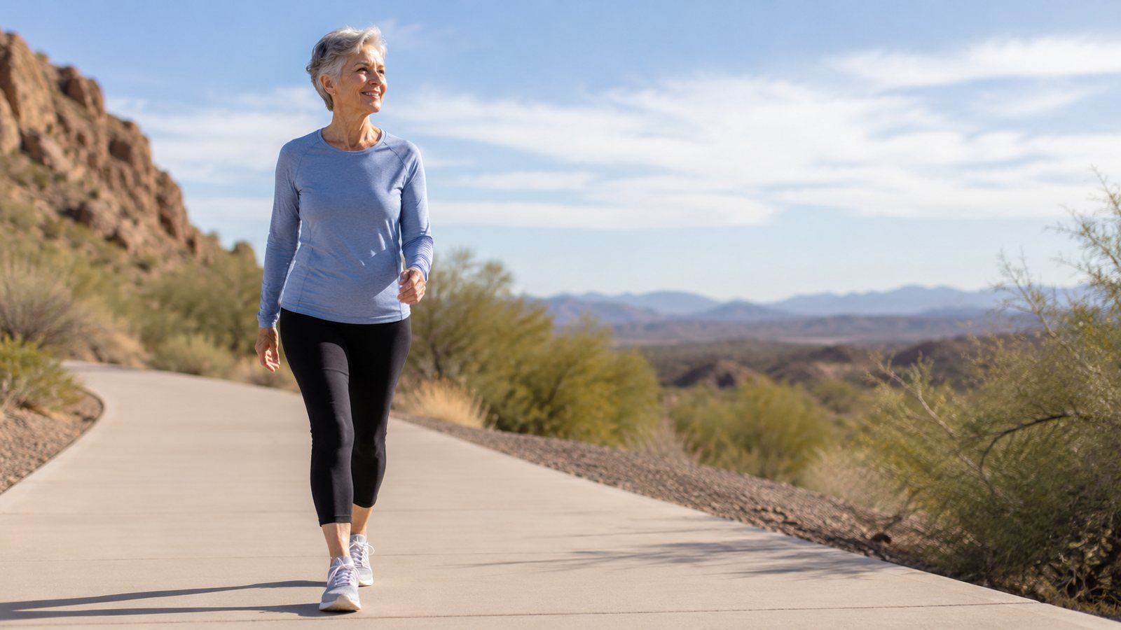 Active older adult returning to walking in the desert