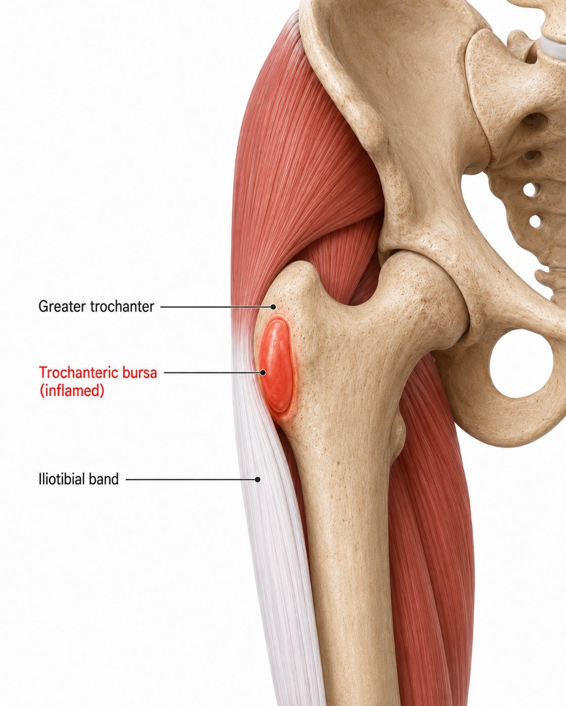 Trochanteric bursitis anatomy with inflamed bursa