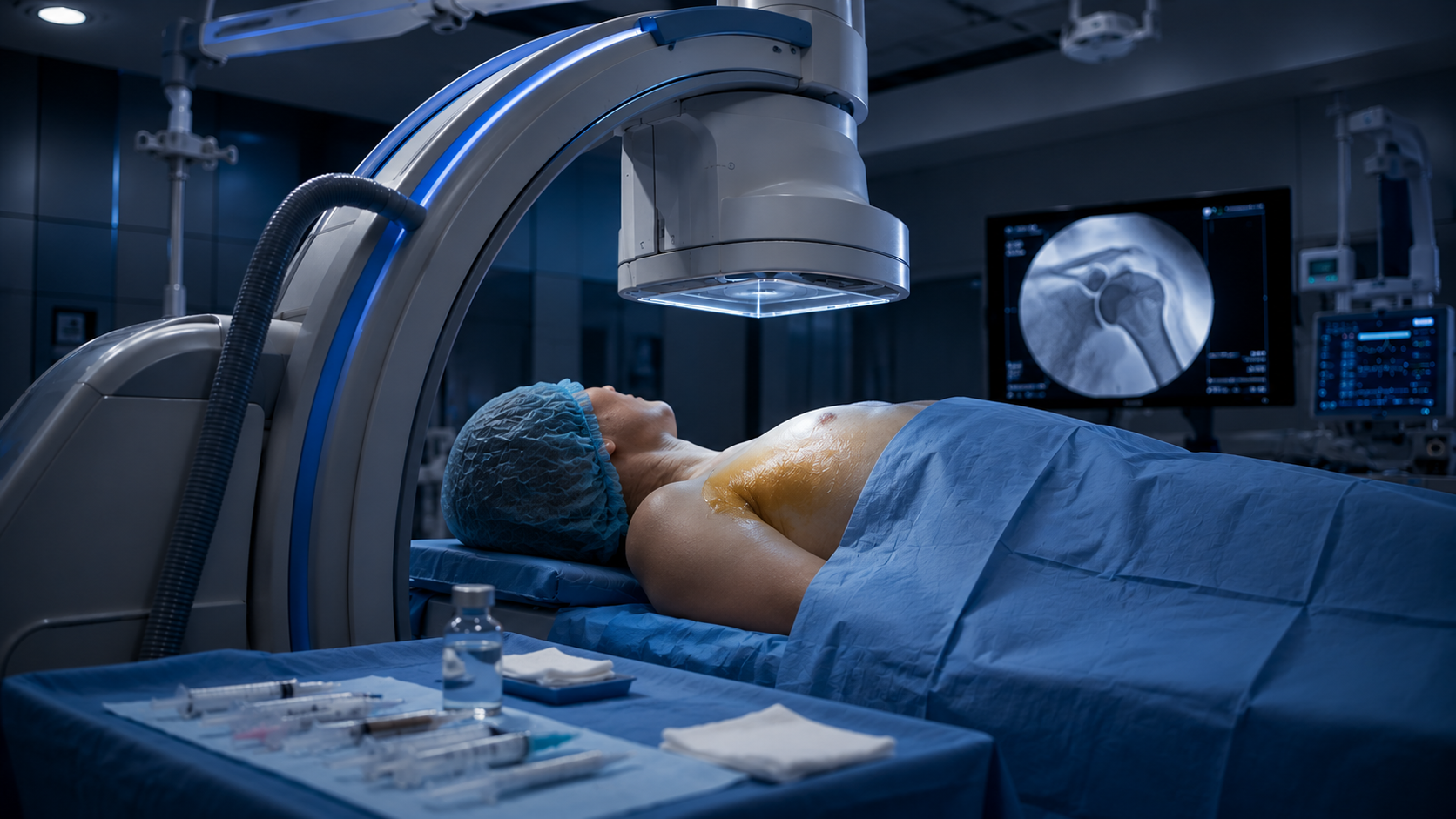Fluoroscopic setup for an arthrogram contrast injection