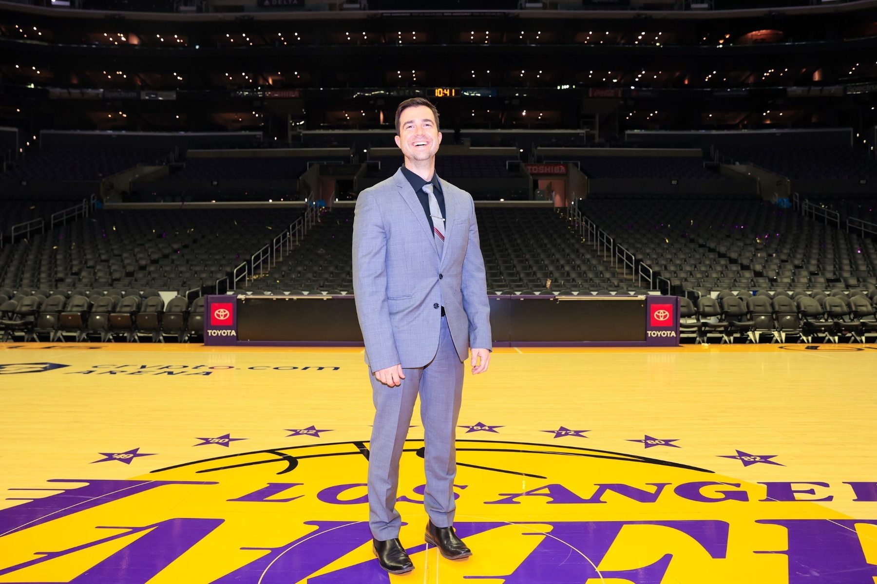 Dr. Barnes on the Los Angeles Lakers court during his UCLA Sports Medicine Fellowship