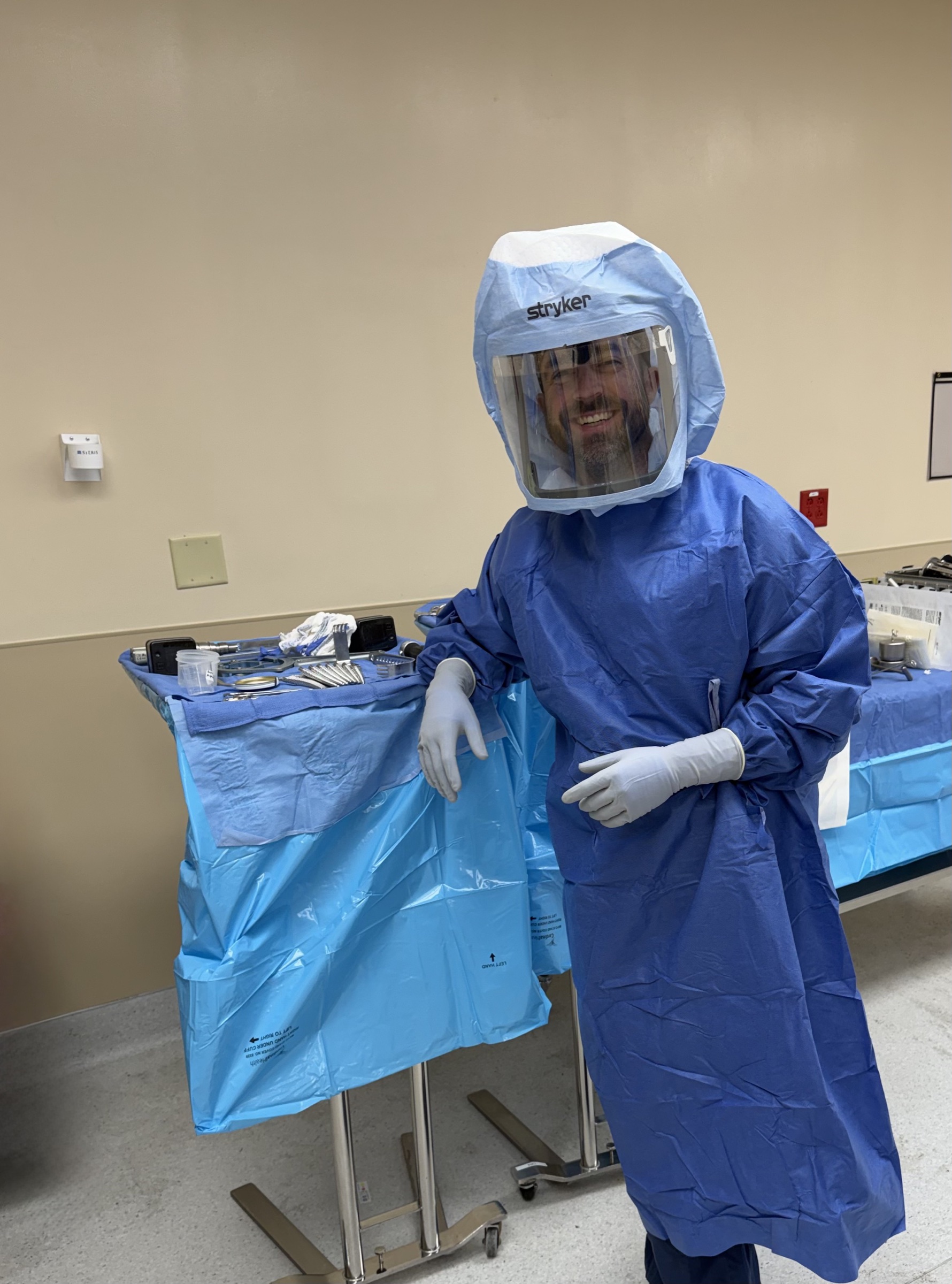 Dr. Barnes preparing for surgery in the operating room