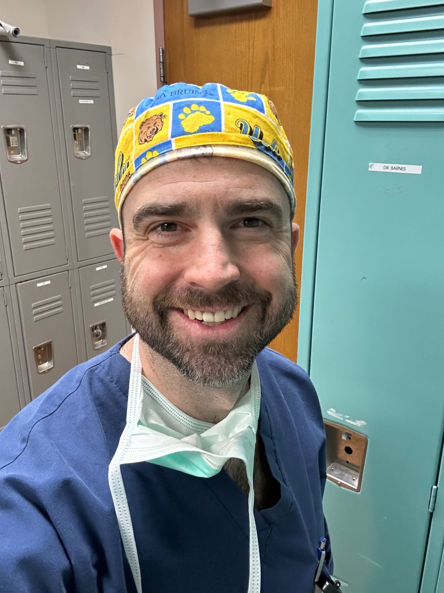 Dr. Barnes in OR scrubs