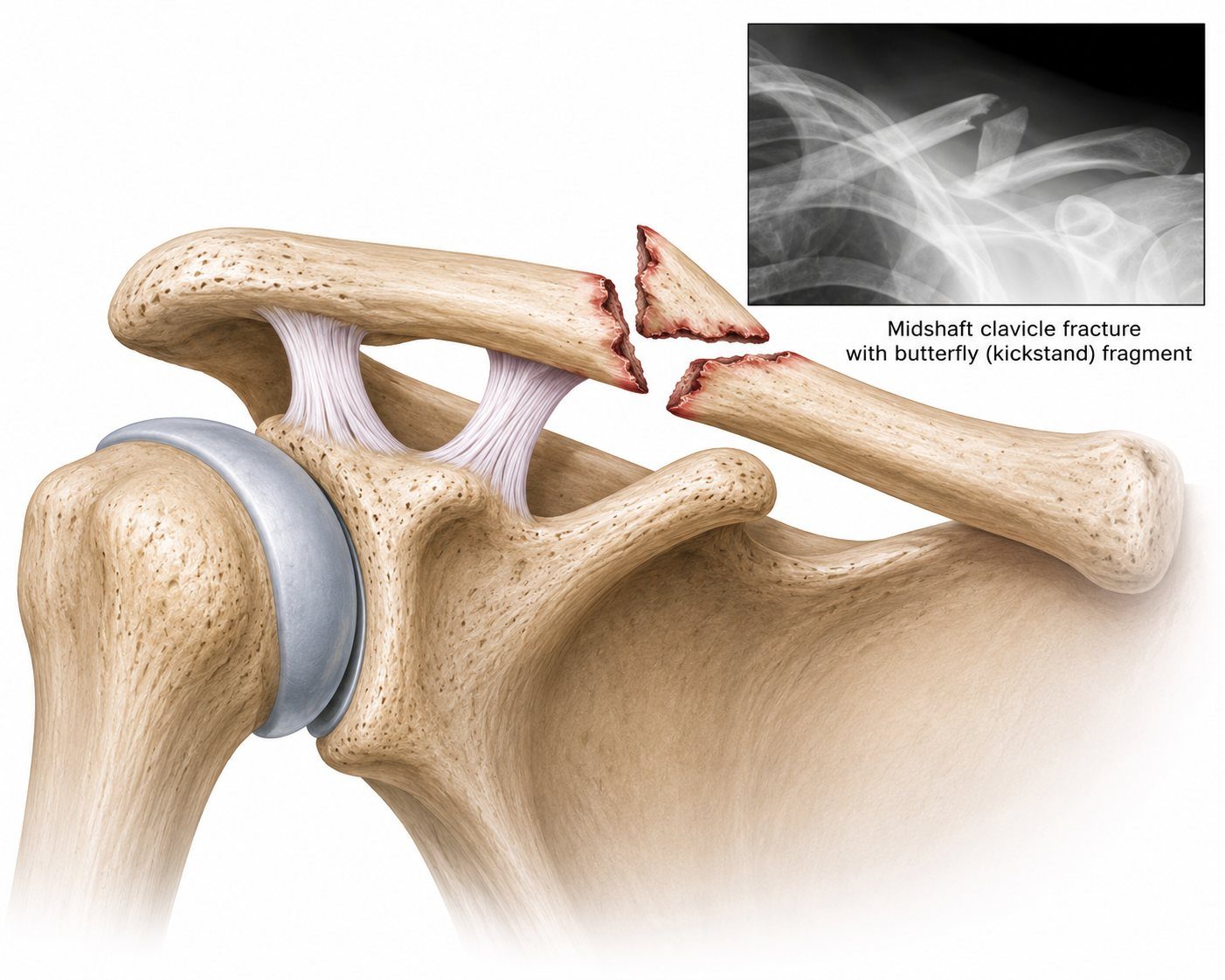 Butterfly clavicle fracture illustration