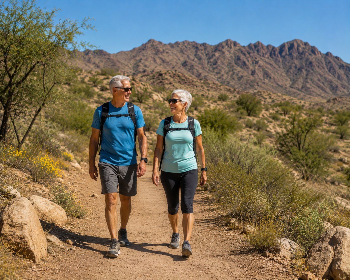 Active older adults hiking
