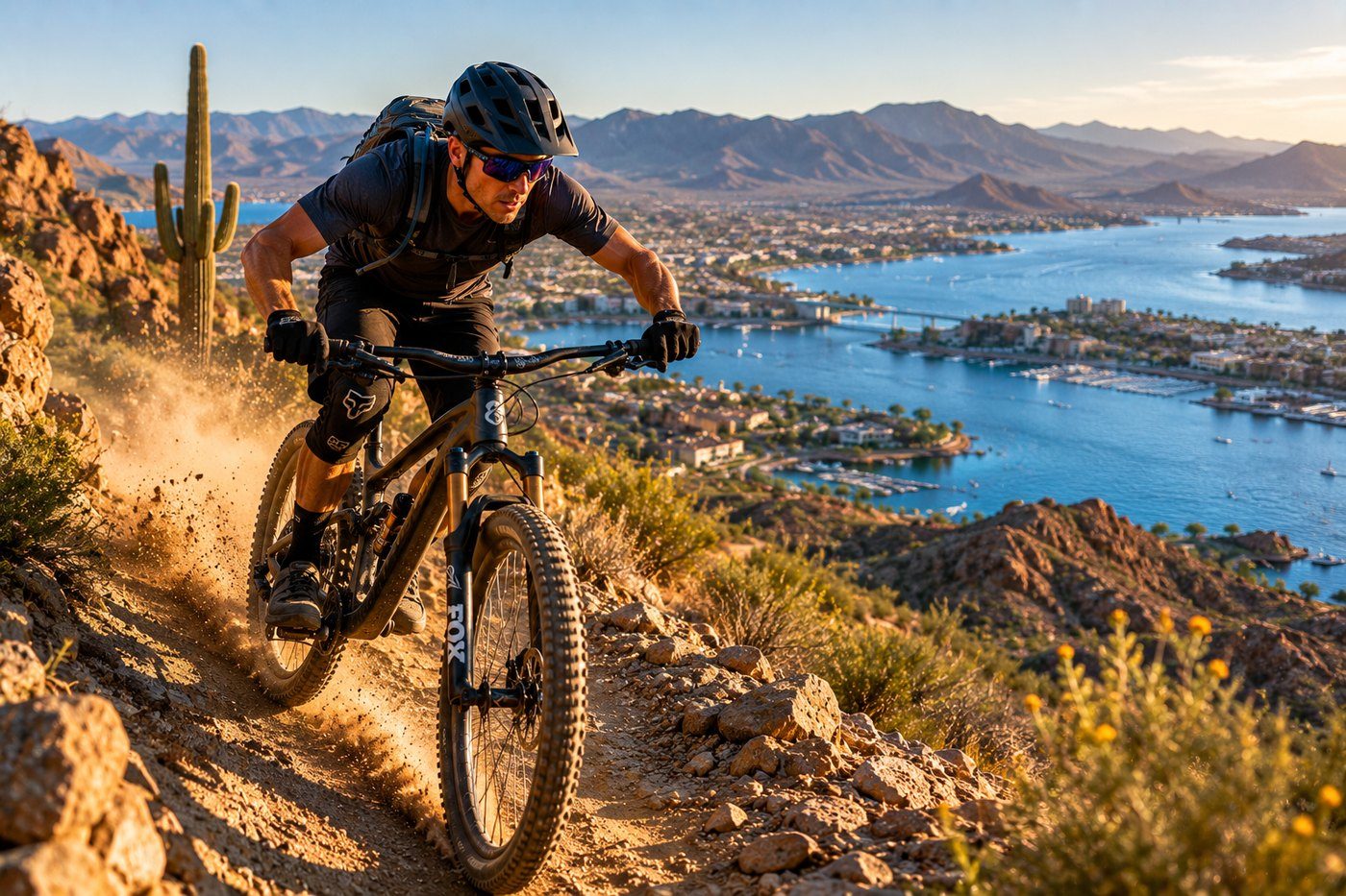 Mountain biker above Lake Havasu
