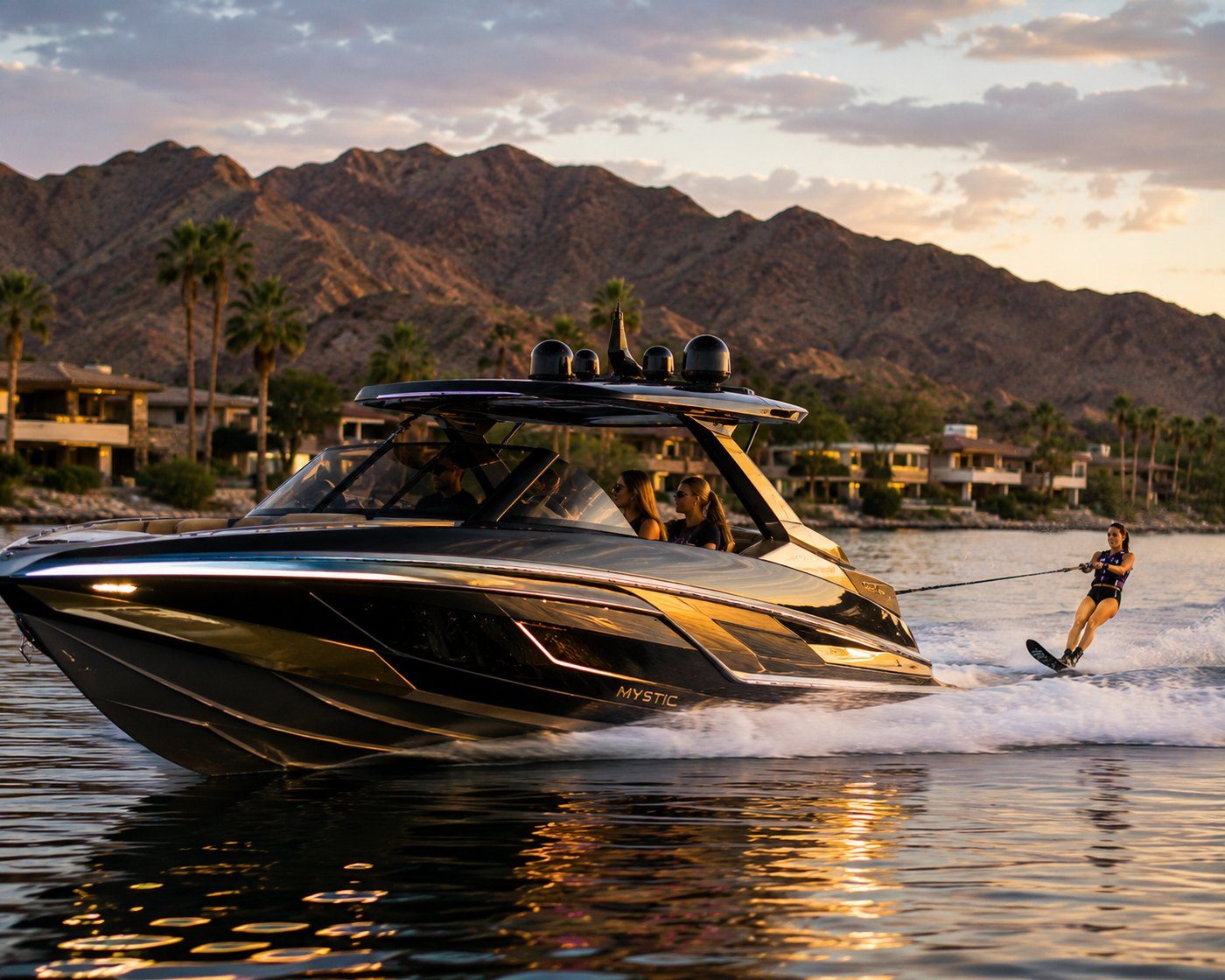 Waterskiing behind a boat in Lake Havasu